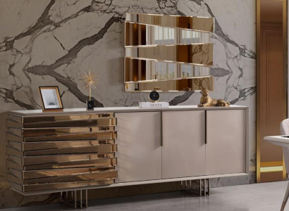 Anrichte Sideboard Kommode Holz Schrank Beige Gold Luxus Wohnzimmer